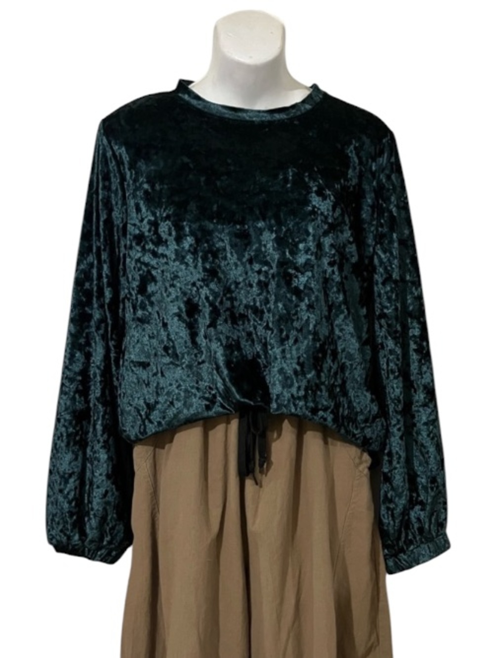 Paisley Raye Womans Velour Long Sleeve Green Top NWT Sz M
